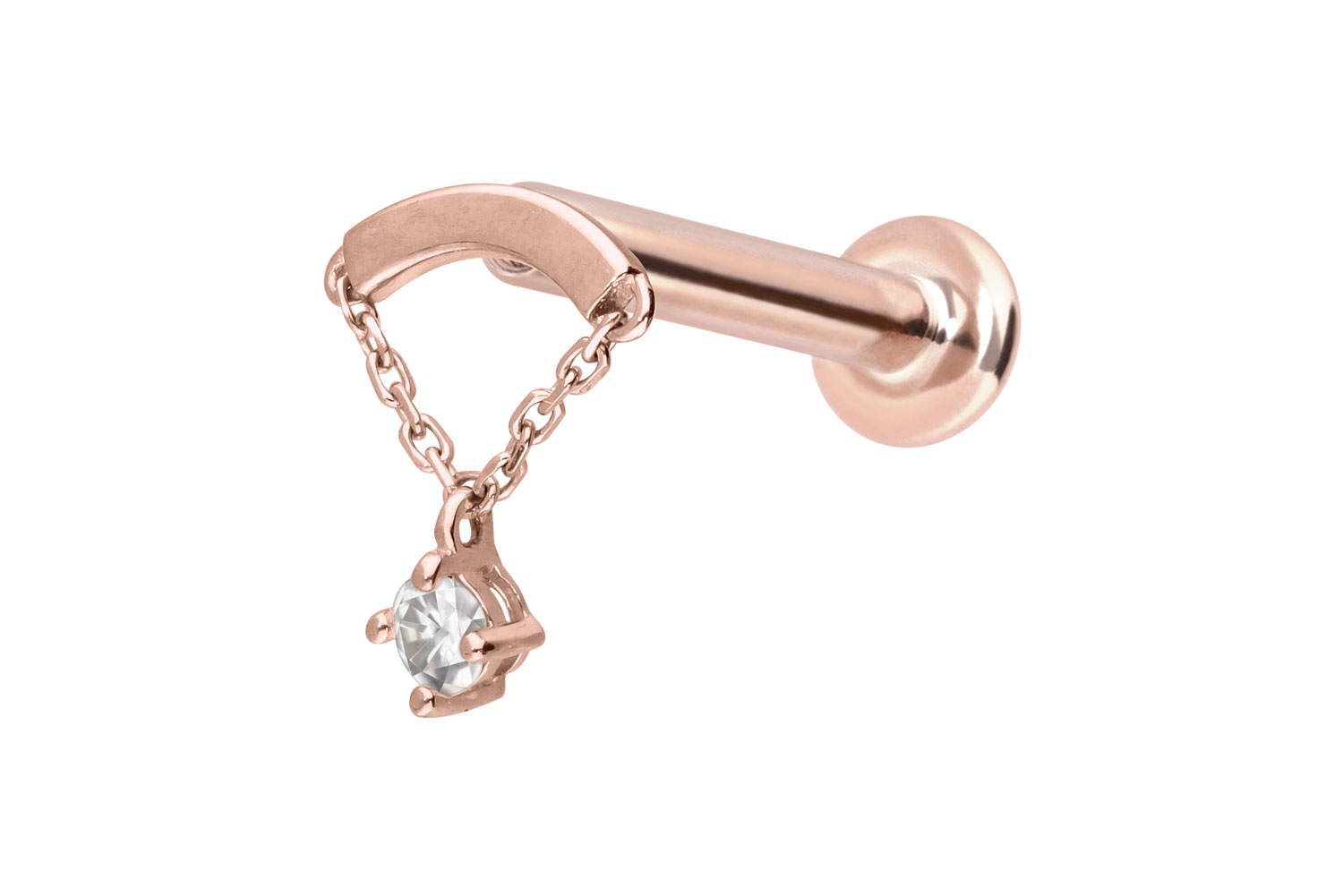 14 Karat Gold Labret Piercing mit Push Fit MOISSANIT + BOGEN + KETTE